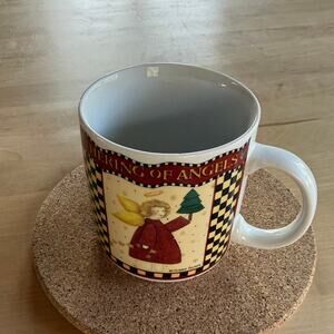 VINTAGE Sakura Debbie Mumm Gathering Angels Christmas Mug Folk Art 1998 Holidays